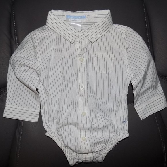 Janie and Jack Layette White Striped L/S Snap Tee Size 3/6 Months Boy's EUC - Picture 2 of 3
